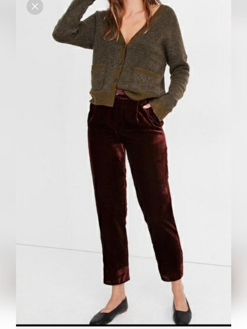 Madewell Crushed Velvet Straight-Leg Pants in Deep Burgundy